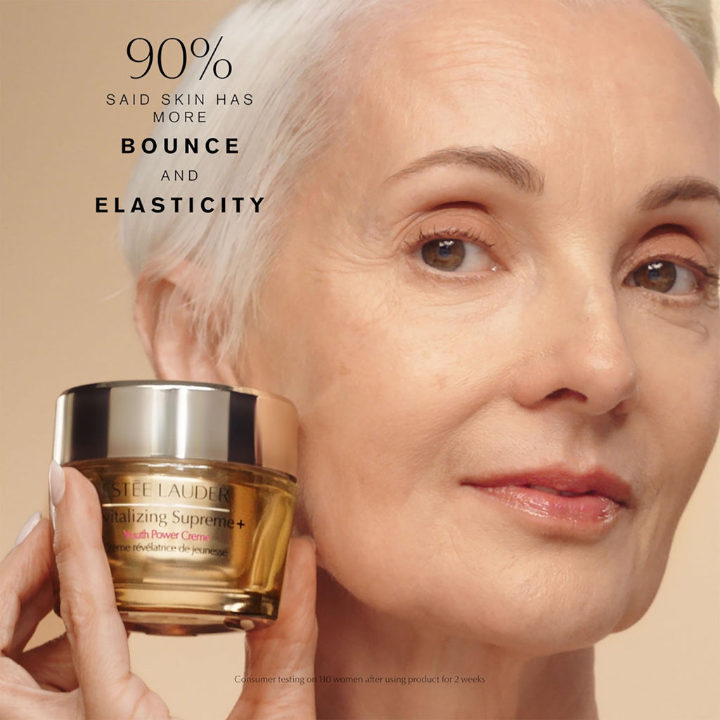Estée Lauder Revitalizing Supreme+ cream jar, silky texture inviting instant nourishment