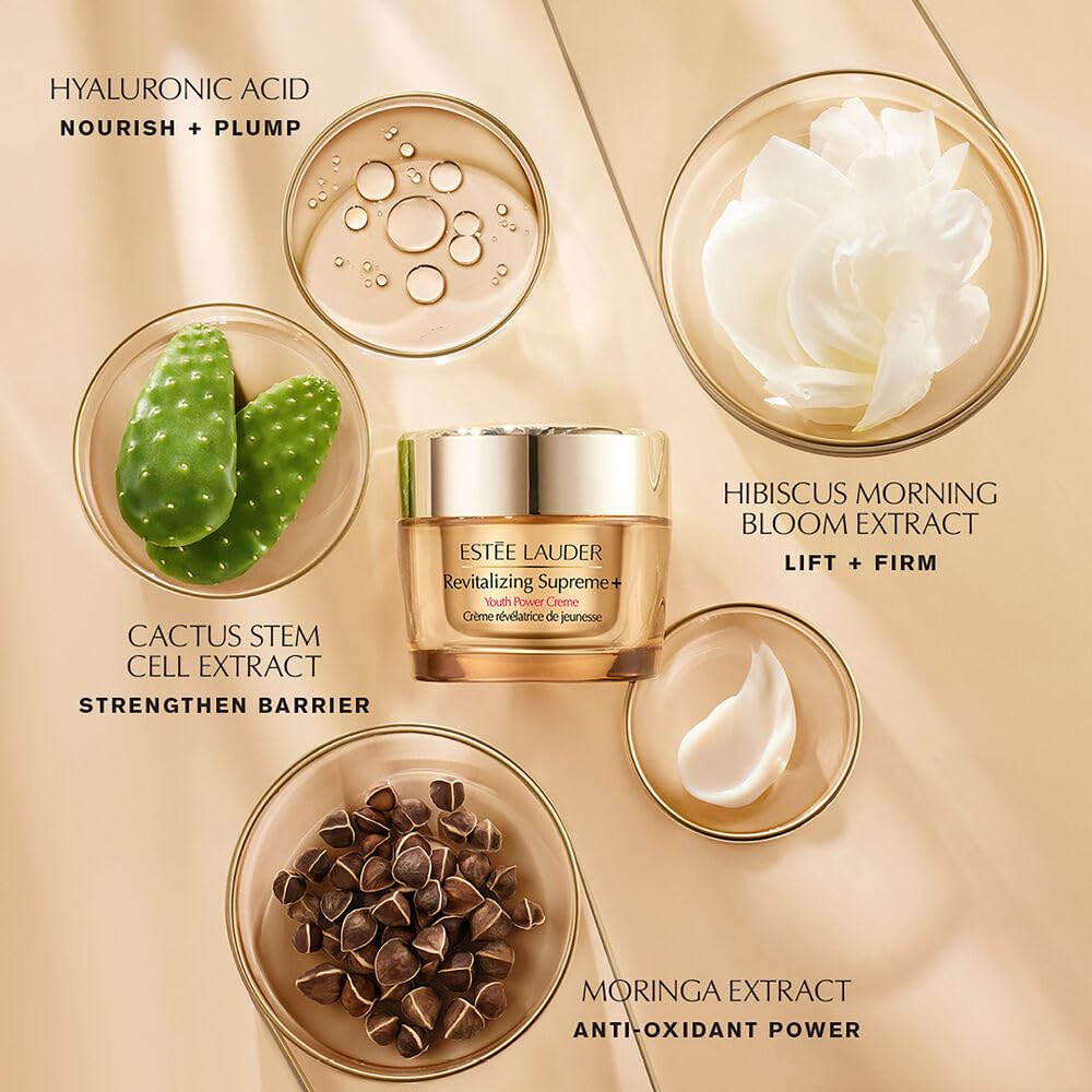 Estée Lauder Revitalizing Supreme+ glow shot suggests radiant, energized skin